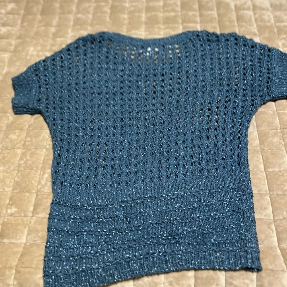 Marisa Christina Blue Crew Neck Sweater with Open-Knit Texture